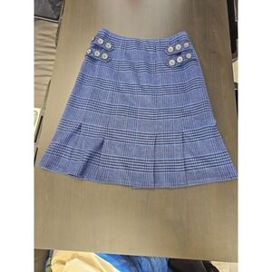 Carlisle Skirt Womens 2 Blue Plaid Wool Blend Button Front Pleated A Line